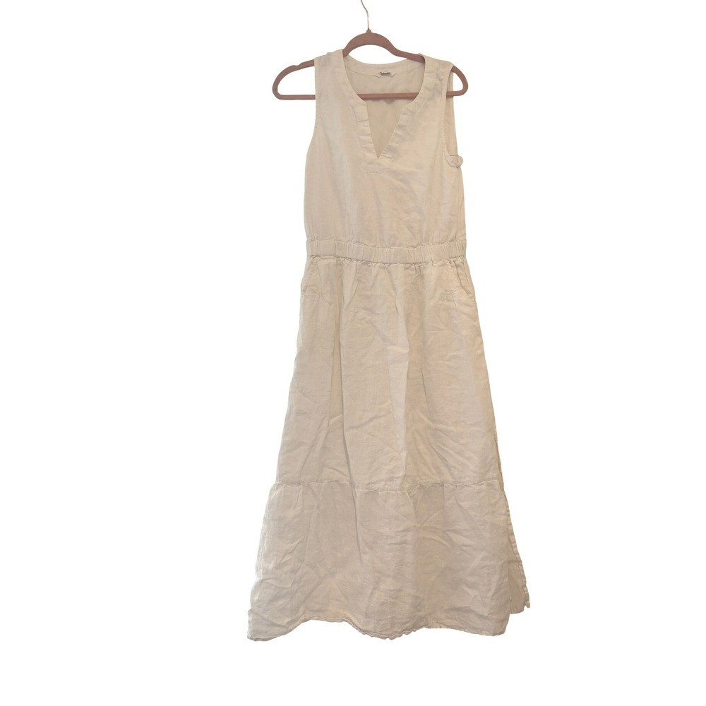 Splendid sz L all linen‎ white maxi sleeveless V neck boho coastal dress GG